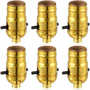 6 Pack UL Listed Lamp Socket with Push On/Off, E26 Threaded Base, Medium Screw Push Socket, Lamp Parts for Floor and Table Lamps, DIY Project (Gold) (Push-in Switch)