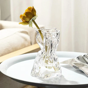 Glass Vase Clear Flower Vases Home 6.25-Inch Unique Flowers Container Modern Decor Aesthetic for Desk Bedroom Balcony Office for Wedding Women Gift,Irregular