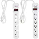 Amazon Basics Surge Protector Power Strip, 6-Outlet with 200J Protection, Circuit Breaker, LED Indicator, On/Off Switch, Wall-Mounting, 2ft Extension Cord, White, 2-Pack