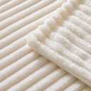 MIULEE Fleece Blanket Queen Size 90"x90" 300GSM Super Soft Lightweight Plush Striped Blanket, Cream White Warm Cozy Breathable Ribbed Full Size Throw for Bed/Sofa/Couch