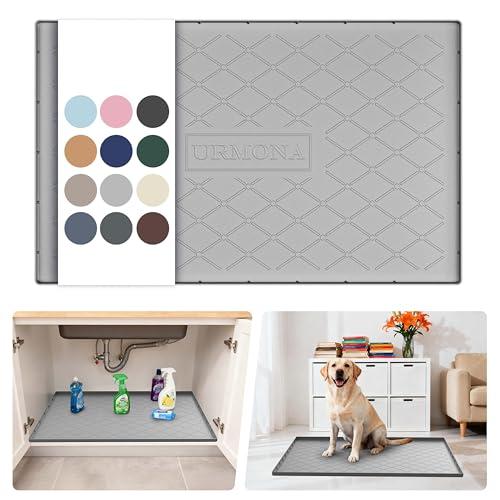 URMONA 34" x 22" Waterproof Silicone Mat in Multiple Sizes & Colors, Under Sink Mat for Kitchen & Bathroom, Pet Food Pad for Dogs & Cats, Kitchen Cabinet Liner, Multi-Purpose for Storage(Light Grey)