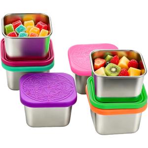 6-Pack 6oz Stainless Steel Snack Containers for Kids, Reusable Small Snack Containers with Lids, Leakproof Metal Toddler Lunch Box for Oat, Crackers, Nuts, Candy, Dishwasher Safe