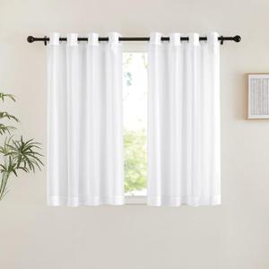 NICETOWN Bedroom Sheer Curtains 54 inch Length - Grommet Top Voile Textured Window Curtains Light and Airy Drapes for Cafe/Loft/Nursery (W54 x L54, 1 Pair, White)