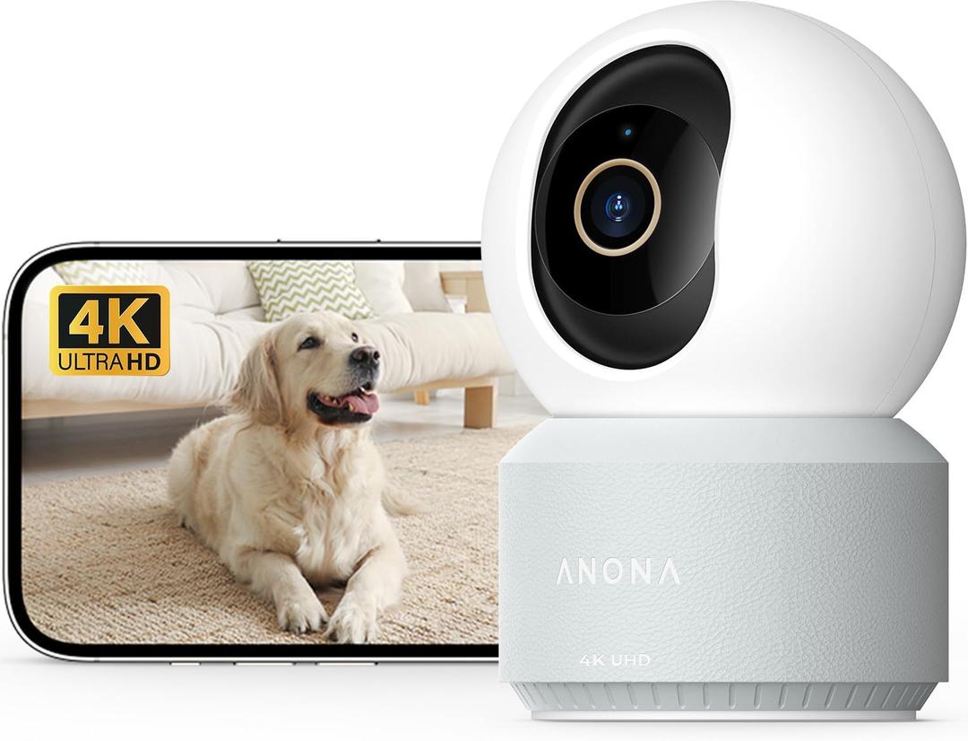 Anona Pano 4K UHD Indoor Camera, Pet/Dog/Baby Security Camera with Phone App, 360 Pan-Tilt, 2.4G/5G Dual-Band Wi-Fi 6, Auto-Tracking, Person/Pet/Baby Crying Detection, Privacy Mode, Two-Way Audio