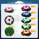 VIHOSE 6 Pcs Solar Floating Pond Lights Waterproof Solar Lotus Floating LED with 10 Pcs Lily Pads Swimming Pool Pond Flower Night Lights for Patio Garden Pool Outdoor Party Decorations