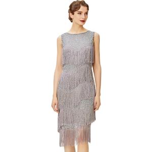BABEYOND 1920s Flapper Dress Gatsby Fringed Dress Roaring 20s (Medium, Gray)