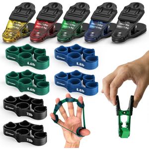 FitBeast Finger Exerciser Set, Pinch Clips & Finger Extension Bands for Hand Therapy, Grip Strength, Dexterity & Hand Rehab