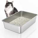 WENBOKMIN Stainless Steel Cat Litter Box, 6in Cat Litter Pan for Large Cats and Rabbits, Extra Large Metal Litter Box High Sides Odor Control Anti-Corrosion Nonstick