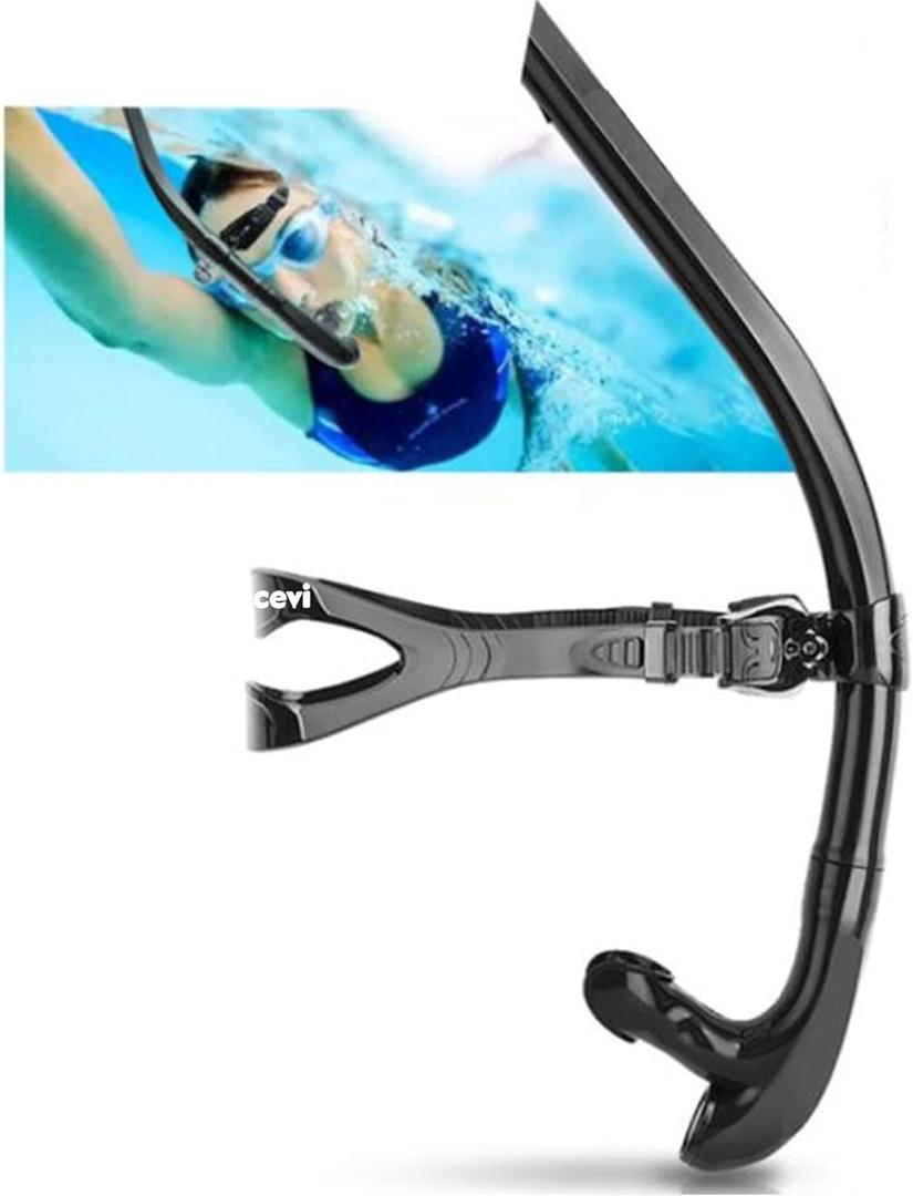 Swim Snorkel for Lap Swimming,Adult Swimmers Snorkeling Gear for Swimming Snorkel Training in Pool and Open Water,Snorkle Center Mount Silicone Mouthpiece One-Way Purge Valve (A-2nd generation-black)