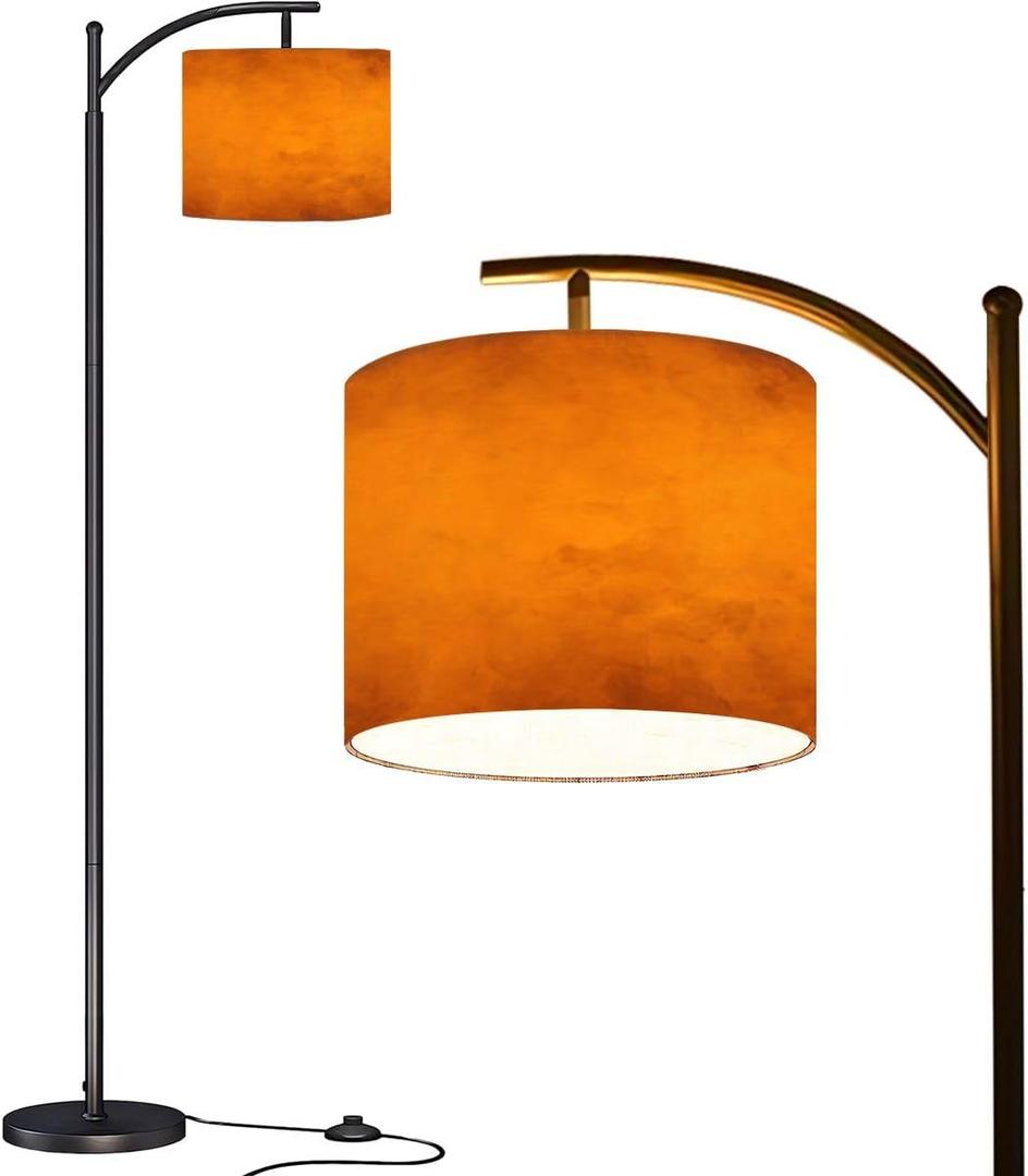 Arc Floor Lamp Orange autumn old watercolor texture painted marbled vintage grunge Modern Tall Standing Lamp Dimmable with Remote Adjustable Drum Shade Footswitch for Living Room Bedroom Office (Multi9)