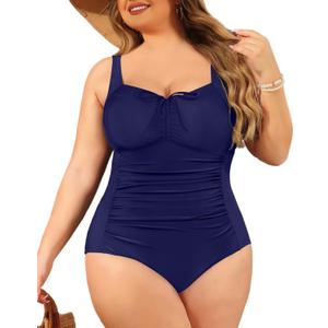 Daci Women Plus Size One Piece Swimsuit Tummy Control Bathing Suits Vintage Ruched Swimwear Navy Blue 16 Plus