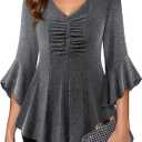 Women's Sparkly Tops Ruffle 3/4 Sleeve Blouses Holiday Shirts Christmas Outfits, Size XL