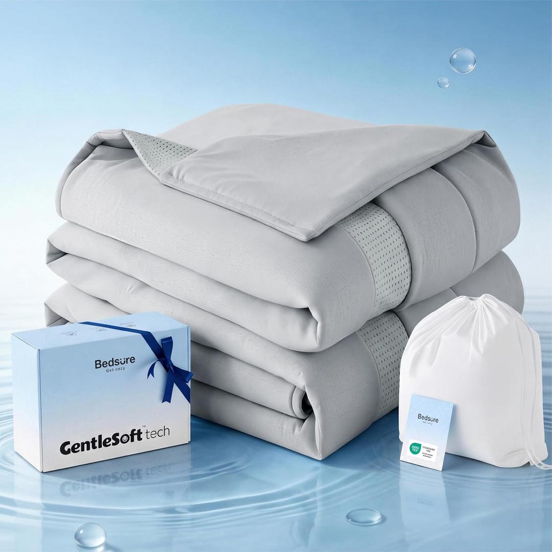 Bedsure Cooling Comforter King Size - Cooling Blankets for Hot Sleepers, Ultra-Soft Summer Comforter, Q-Max>0.45 & GentleSoft Value 204.07, 4X Breathable, Oeko-TEX Certified, Grey, 102x90 Inches