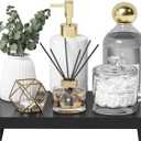 Kitchen Soap Tray Decor, Bamboo Pedestal Stand Risers for Display, Black Sink Tray for Kitchen Decor and Accessories, Soap Dish Holder Counter Tray 11.8" x 7" x 1.6"