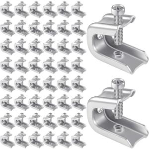 Hicarer 50 Pcs 1/4" x 20 Beam Clamp Steel Screw in Hooks for Flanges Strong Threaded Rod Wire Ring with Harden Point Screws