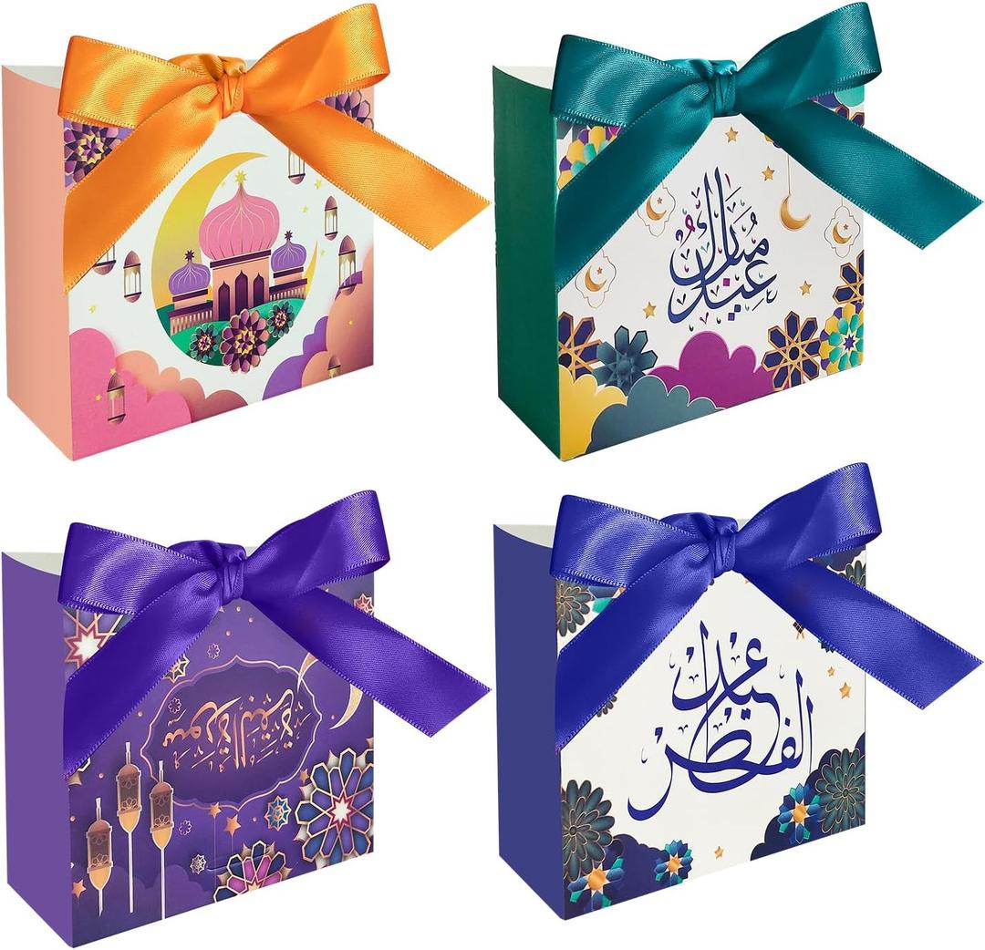 Colodeol 24Pcs Eid Mubarak Goodie BagsRamadan Goodie Bags with Ribbons Eid Mubarak Treat Bags Eid Gift Bags for Ramadan Kareem Eid Mubarak Party Supplies
