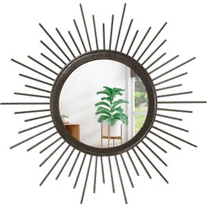 Sunburst Spoked Large Wall Mirror Boho Home Circle Art Mirror Modern Metal Mirror for Wall Decorative Bathroom Bedroom Vanity Hallway Balcony Living Room Entryway 20" Brass