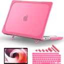 Batianda Compatible with New MacBook Pro 16 inch Case 2024 M4 Chip 2023 2021 Release with M3 M2 Pro Max, Heavy Duty Protective Plastic Hard Shell with Fold Kickstand & Keyboard Cover Protector, Rose