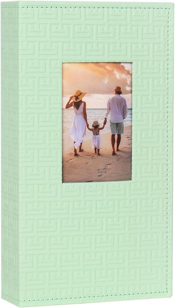 RECUTMS Photo Album for 4x6 Photos Holds 300 Leather Cover Picture Albums with Front Window Large Capacity Baby Family Wedding Travel Anniversary Photo Books Holds 300 Horizontal Photos(Light Green)
