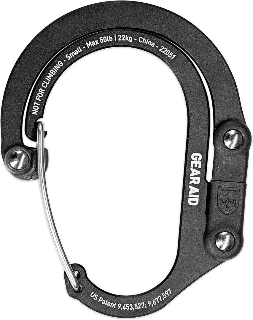 GEAR AID HEROCLIP (Small) Carabiner Gear Clip and Hook, for Hanging Bags, Purses, Lanterns, Strollers, Tools, Helmets, Water Bottles, and More (Stealth Black)