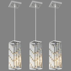 Chrome Pendant Lighting Modern Pendant Light, Mini Crystal Chandeliers, Adjustable Pendant Light Fixture for Kitchen Island Dinning Room Bedroom (3 Pack)