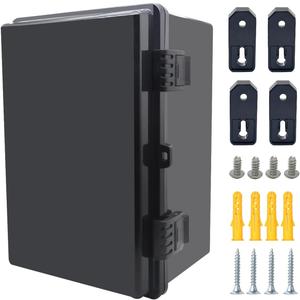 Junction Box, Hinged Black Cover IP67 Waterproof ABS Project Box with Mounting Plate Electrical Box Enclosure with Wall Bracket 11.8 x 7.9 x 6.7inch(300x200x170mm), Black