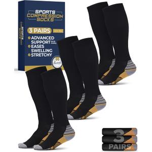 Pembrook 3 Pairs Compression Socks 20-30 mmHg - Compression Socks for Women and Men | Running, Athletic, Travel, Nurses, Large