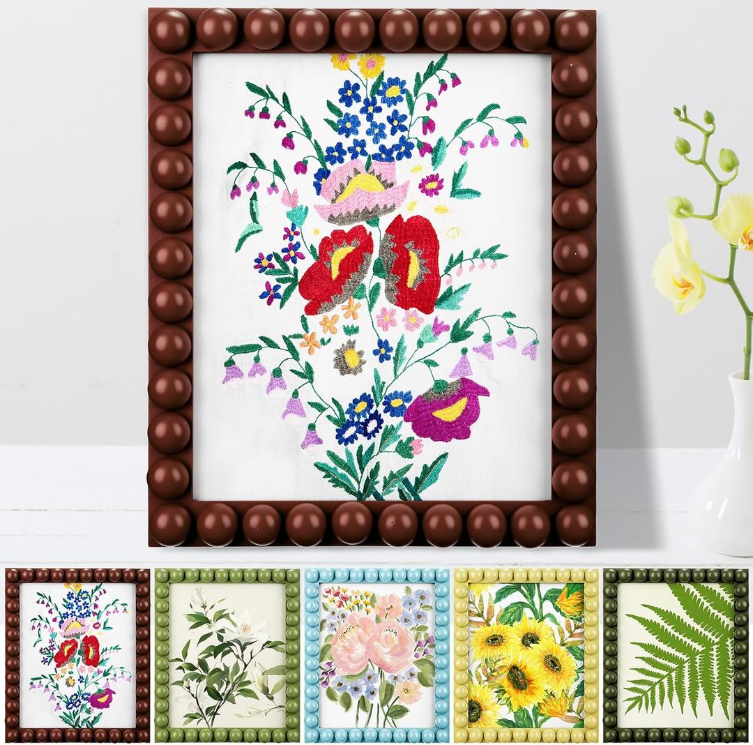 Beeveer 8 x 10 Wooden Beaded Picture Frame Boho Farmhouse Photo Frame Birthday Wedding Anniversaries Gift for Vintage Rustic Wall and Tabletop Display Decorative(Brown)