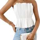 SweatyRocks Women's Strapless Pleated Tube Top Elegant Summer Flare Hem Crop Tank Tops, Size  L