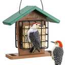 Kingsyard Recycled Plastic Double Suet Feeder with Rainproof Roof & Perch, Cage Suet Bird Feeders for Outdoors Hanging, Great for Woodpecker, Chickadee, Nuthatch (Green)