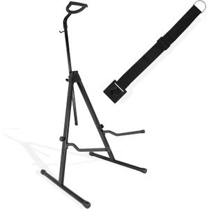 YAKCAM Foldable Cello Stand with Bow Holder, Safety Bar, Endpin Stopper, Adjustable Portable Floor Tripod Stand | Matte Black Steel | Foam-Padded Contact Points | Full Size