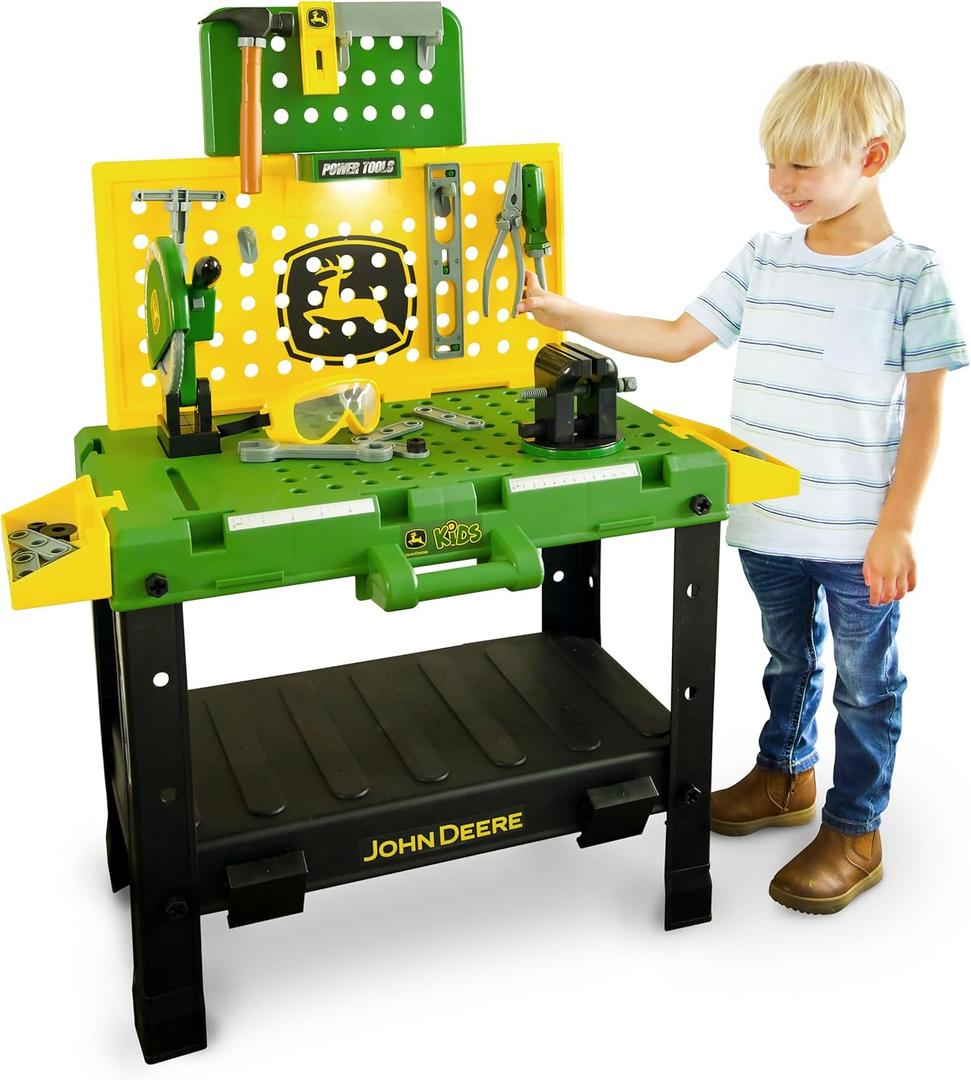 John Deere Kids Workbench, Power Tools Workshop, Build Your Own Toy Tool Box with 39 Realistic Toy Tools and Accessories, 5+