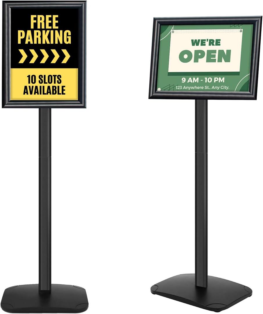 Heavy Duty Pedestal Sign Holder for Display, 8.5 x 11 inches Adjustable Floor Standing Sign Holder with Weighted Base , Vertical and Horizontal View Sign Stand for Indoor/Outdoor AdvertisingBlack