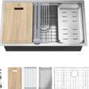 30 Inch Undermount Kitchen Sink 16 Gauge Stainless Steel Ledge Workstation Sink Round Corners Deep Single Bowl Kitchen Sinks with Accessories 30"x19"x10"