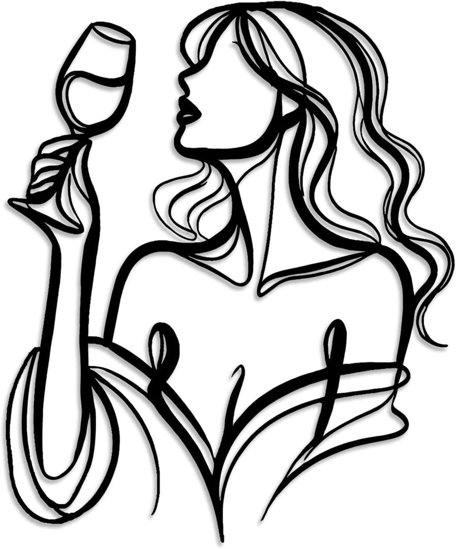 LIYOUYA Drinking Woman Metal Wall Decor - Wine Art Decor Simple Black Wall Art Home Decor for Living Room, Dining Room, Bar (Black)