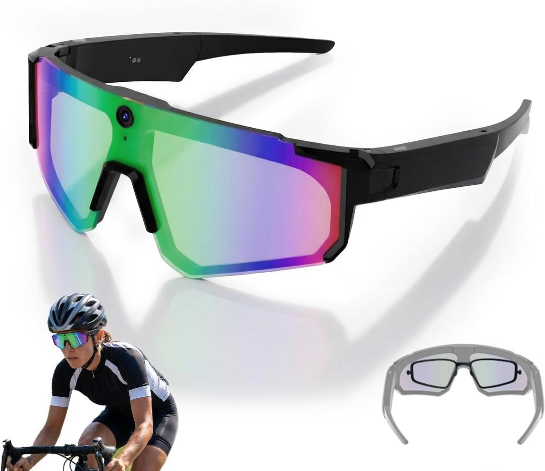 AI Smart Sport Sunglasses with HD 8MP Camera,1200P Video Recording,AI Assistant (ChatGPT) & Real-Time Translation,Voice Control,Bluetooth 5.3 & WiFi - for Cycling,Golf,Running & Driving(V06-1)
