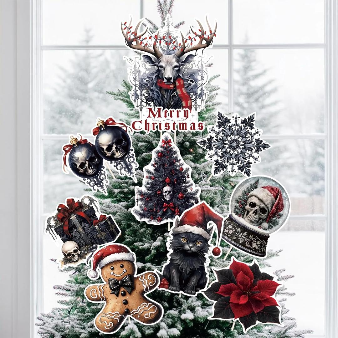 Christmas Gothic Ornaments for Christmas Tree Goth Tree Topper 9Pcs for Xmas Tree Top Decoration Indoor Outdoor Home Creepmas Decor Holiday Party