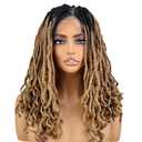 Ombre Honey Blonde Braided Wigs Full Lace with Baby Hair Box Braids Wig for Black Women with Babyhair 360 Double Lace Natural Wavy Pre Braided with Square Design Black Root 16 inch