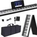 KONIX Foldable Piano Keyboard, 88 Key Full Size Semi Weighted Folding Piano Keyboard, Bluetooth Portable Electronic Keyboard Piano with Sheet Music Stand, Sustain Pedal and Piano Bag, Black