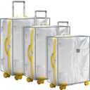 3 Pieces Clear Luggage Cover PVC Suitcase Luggage Protector Waterproof Cover(Gray Border,Left Opening Style)