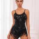 Sequin Fringe Bodysuit for Women Sparkly Tassel Romper Latin Jazz Dance Leotard Trapeze Acrobat Costume Rave Outfits, 18