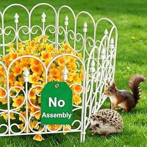 AMAGABELI GARDEN & HOME 5 Panels 32in(H)×10ft(L) Decorative Garden Fences and Borders for Dogs No Dig Metal Fence Panel Garden Edging Border Fence For Animal Barrier Fencing for Flower Beds Yard White