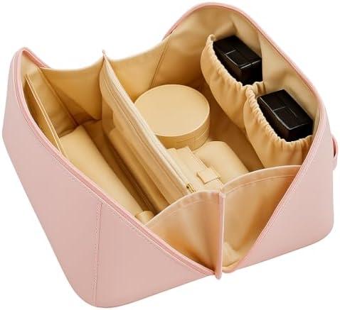 Cuirte Travel Makeup Bag,Large Capacity Cosmetic Bags for Women,Waterproof Portable Pouch,toiletry bag (Pink) (Pink)