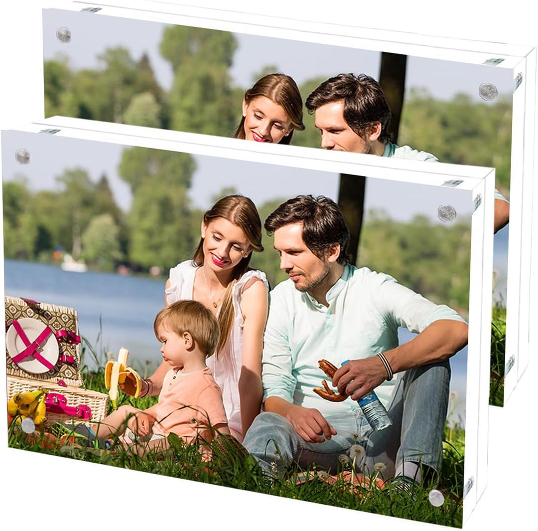 Acrylic Picture Frame 3x5, Double Sided Photo Frames for Refrigerator with Magnetic Corners, Transparent Acrylic Frame for Desk or Tabletop Display Family,Wedding, Baby Pictures(2 Pack)