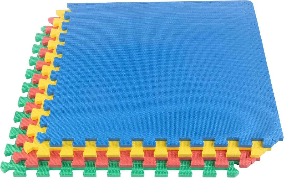 EVA Foam Mat Tiles 4-Pack - 16 SQ FT Interlocking Padding for Playroom or Gym Flooring - Workout Mat or Baby Playmat by Stalwart (Multicolor)