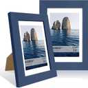 4x6 Picture Frame Set of 2, 4 x 6 Wood Photo Frames with Mat for 3.5x5, Natural Wooden Frame with Real Glass Cover for Wall and Tabletop Display,Blue