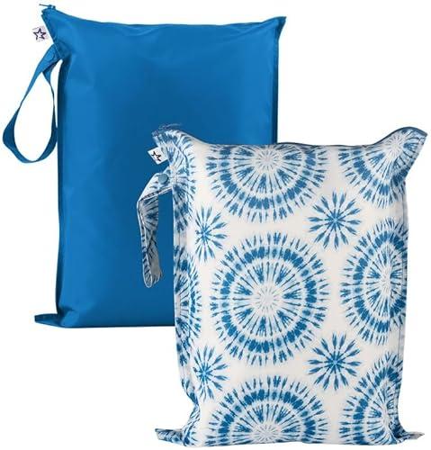 Tiny Twinkle Mess Proof Wet Bags | 2-Pack Reusable Waterproof Wet Bags for Swimsuits | Baby Clothes | Travel & Diaper Bag (Blue Tie Dye)