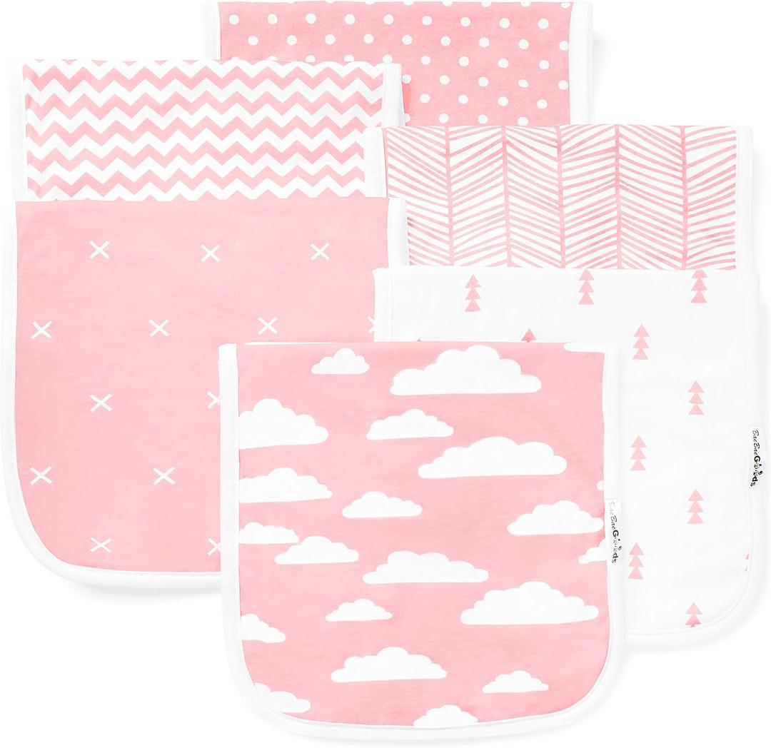 Burp Cloths for Baby Girl - Ultra Absorbent Burping Rags - Anti Shrink Unisex Burpy Clothes - Super Soft Jersey Cotton, Large 21"x10" - Thick for Newborn Cloth Diapers - 6 Pack by Baebae Goods (Pink Clouds)