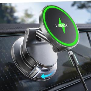 LISEN 15W Magsafe Car Mount Charger, Magnetic Wireless Car Charger, Suction Phone Mount, Vacuum Magnetic Phone Holder for Car Charger for iPhone 17 Pro Max 16 15 14 13 12, Samsung,Pixel, Gifts for Mom (Black)