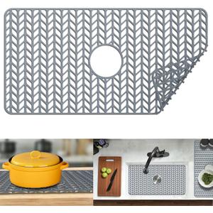 Sink Protectors for Kitchen Sink Silicone Sink mat| Silicone Kitchen Sink Mat for Bottom of Farmhouse(30"x16" Center) (Gray)